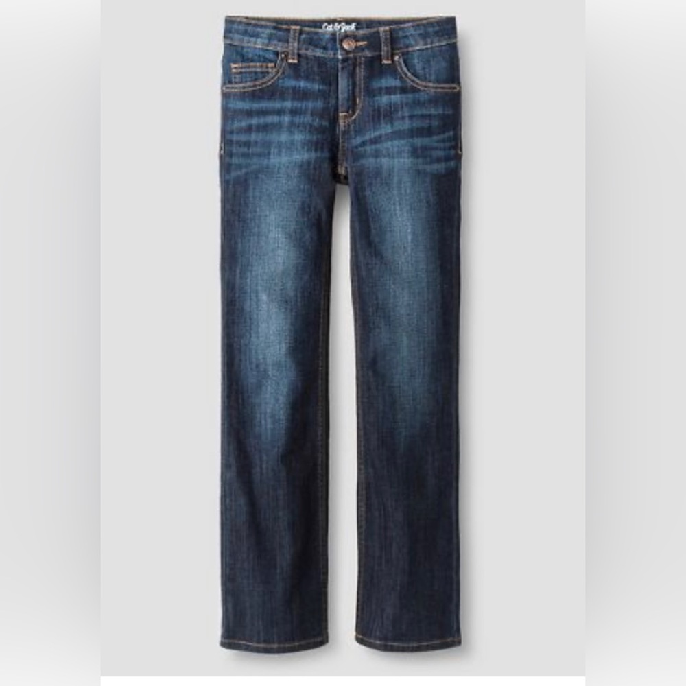Cat & Jack Mid-Rise Superstretch Bootcut Adjustsble Waist, Dark Wash Jeans 6x